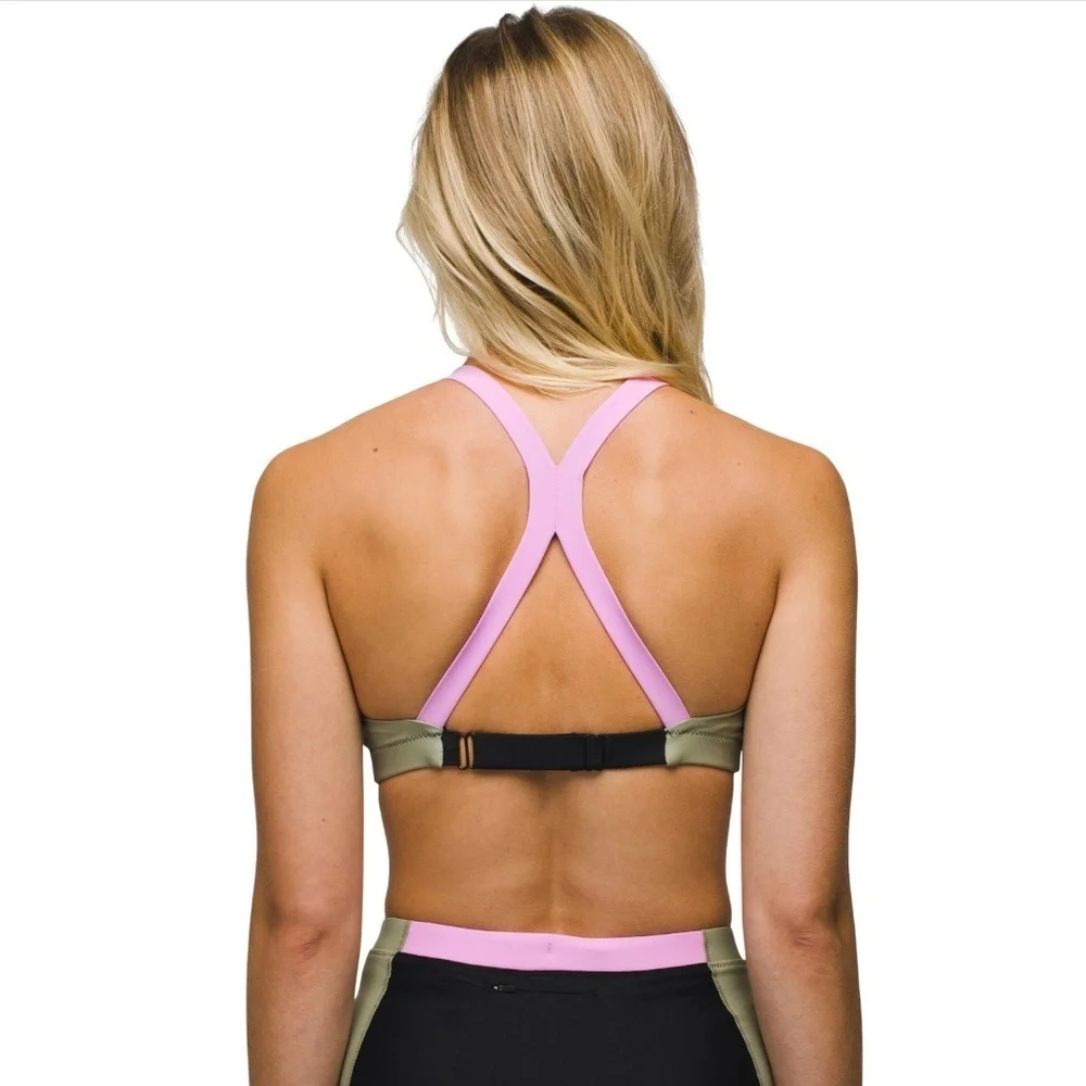 Prana Black and Tan Bikini with Pink Accents